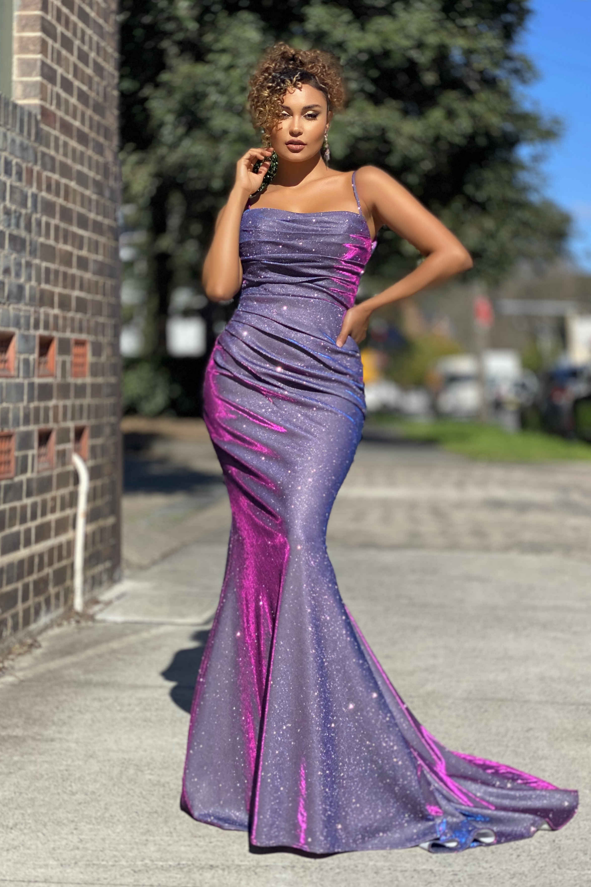 Jadore Nicoletta JX4010 formal dress in plum purple lurex