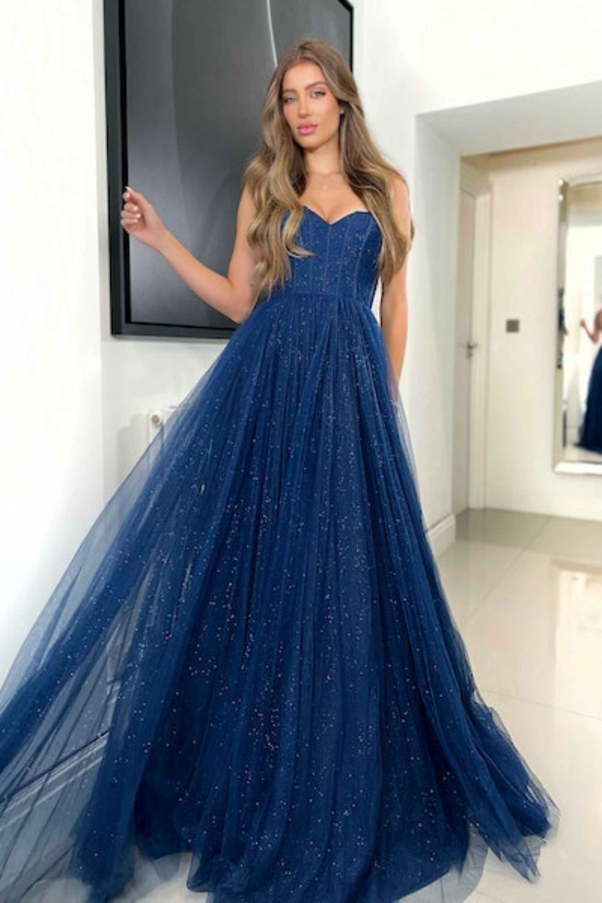 Jadore Nicoletta JX6007 Formal dress in Navy Blue Glitter tulle