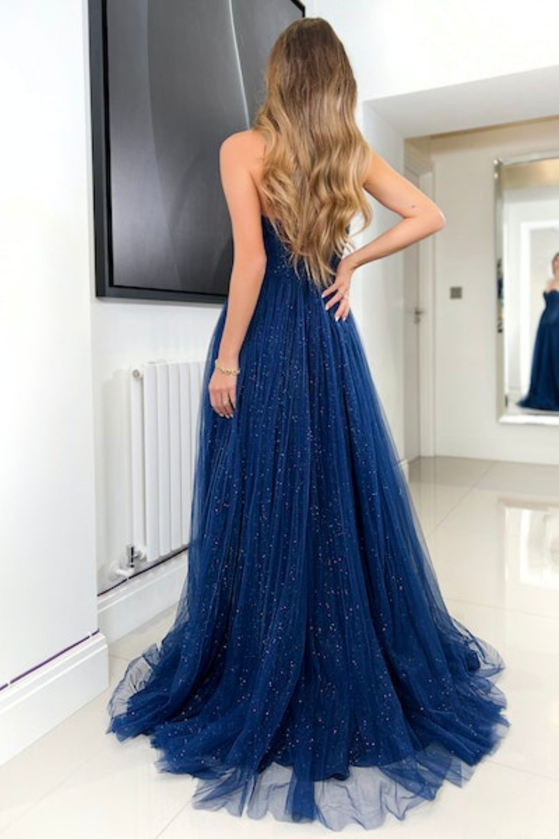 Jadore Nicoletta JX6007 Formal dress in Navy Blue Glitter tulle