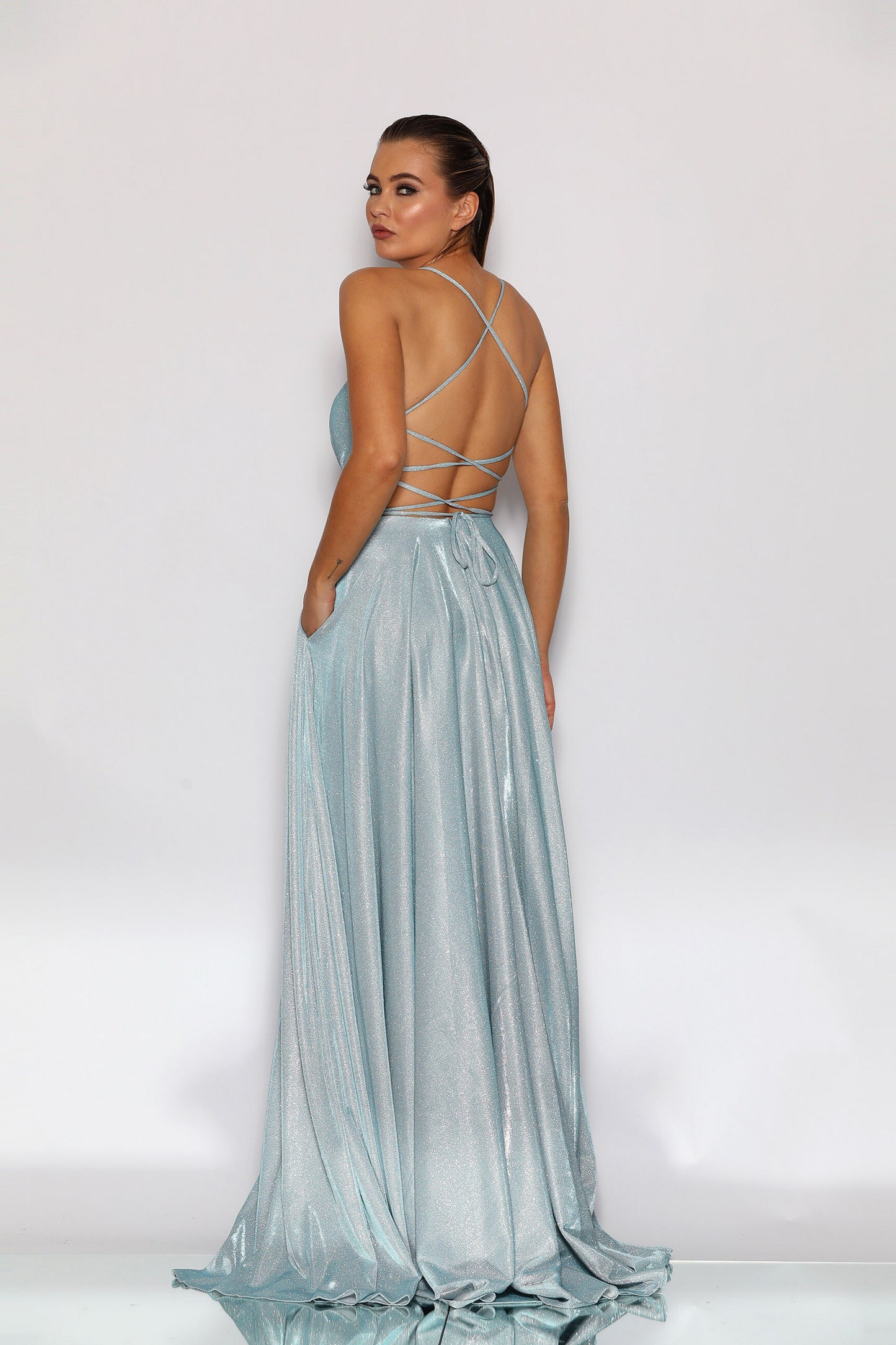 Jadore Nicoletta JX2106 formal dress in baby blue lurex